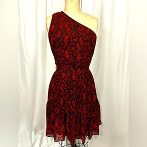 Michael Kors Red Snakeprint  Ruffled Asymmetrical Dress 8